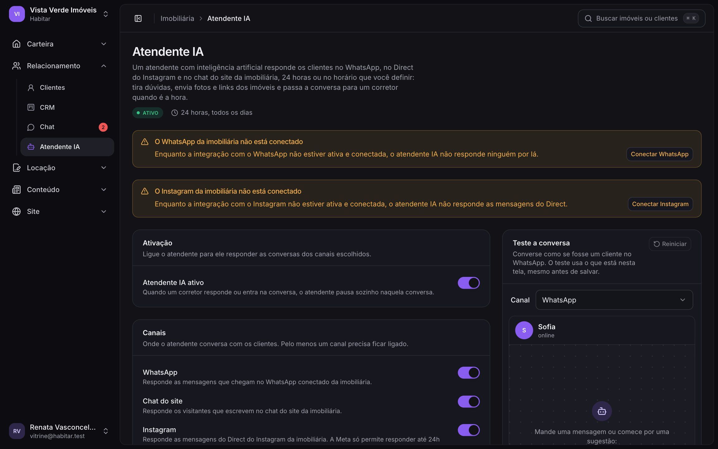 Configuração do Atendente IA da Habitar: canais, personalidade e transferência para humano