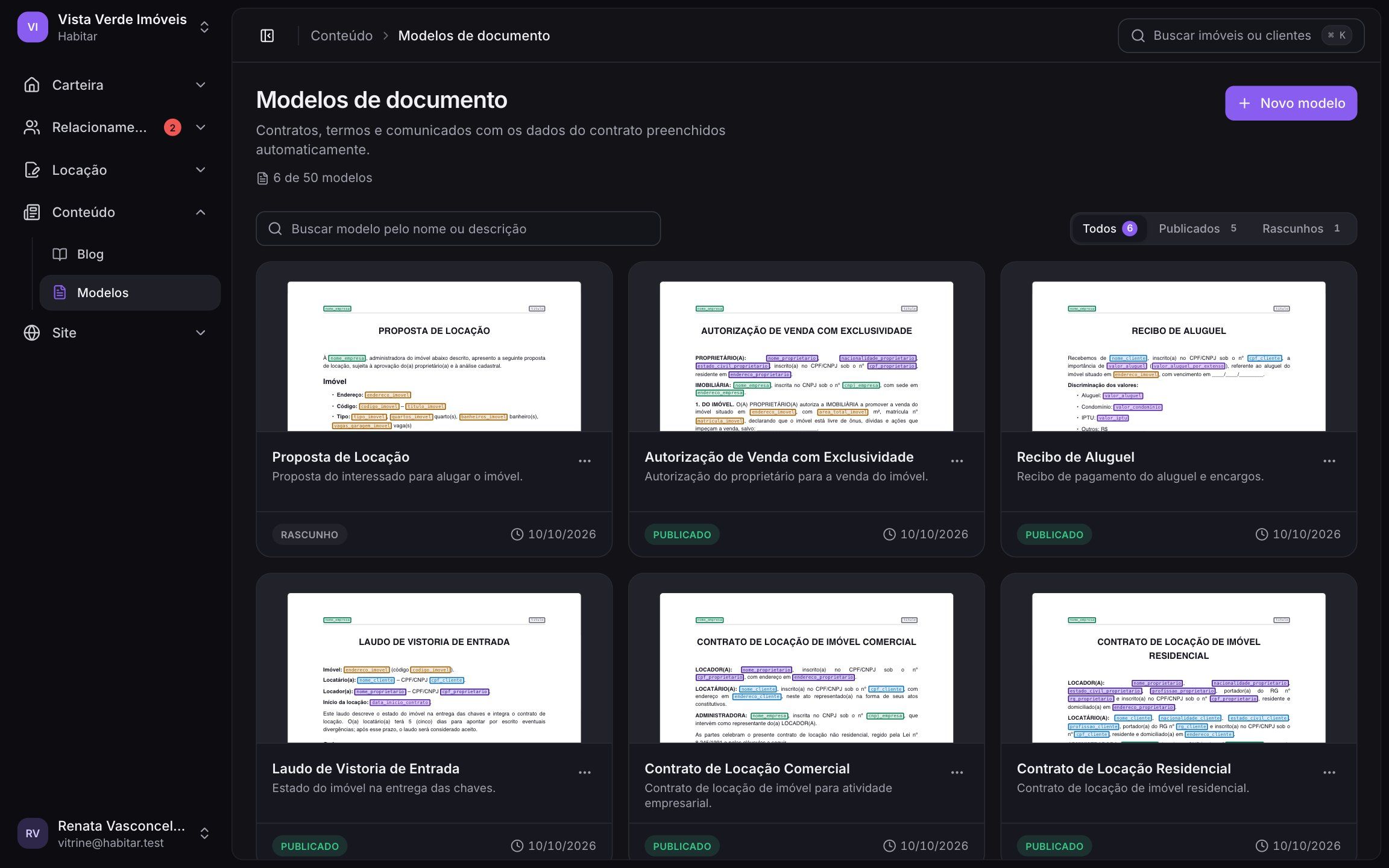 Biblioteca de modelos de documentos imobiliários da Habitar