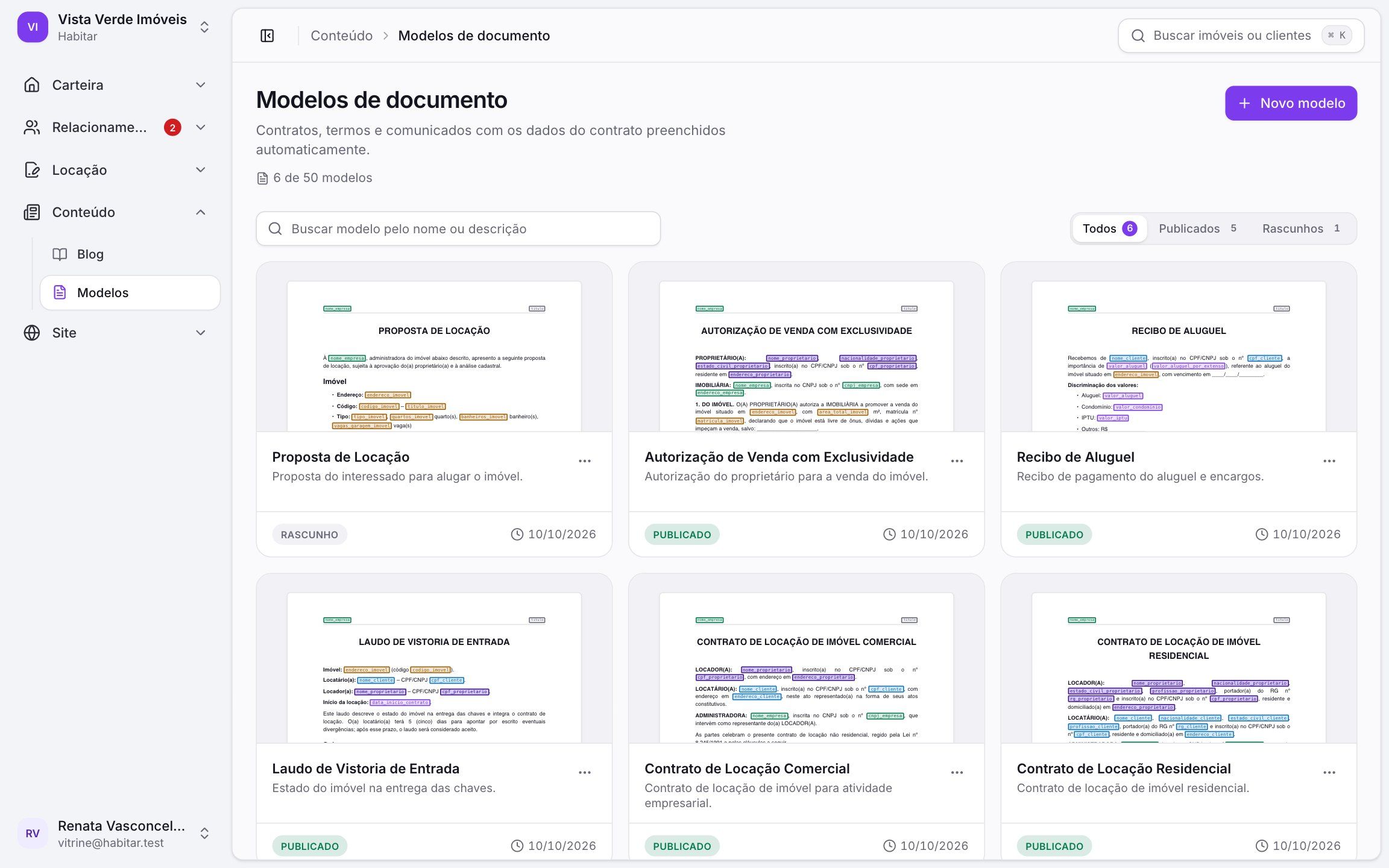 Biblioteca de modelos de documentos imobiliários da Habitar