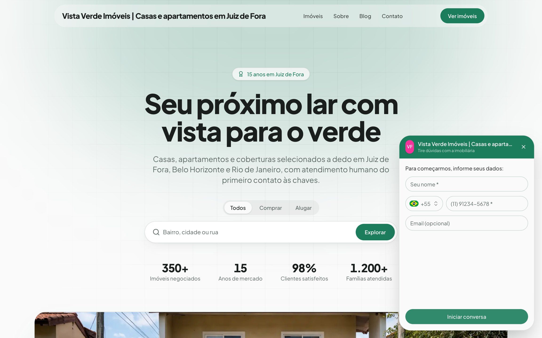 Chat do site da imobiliária aberto para o visitante