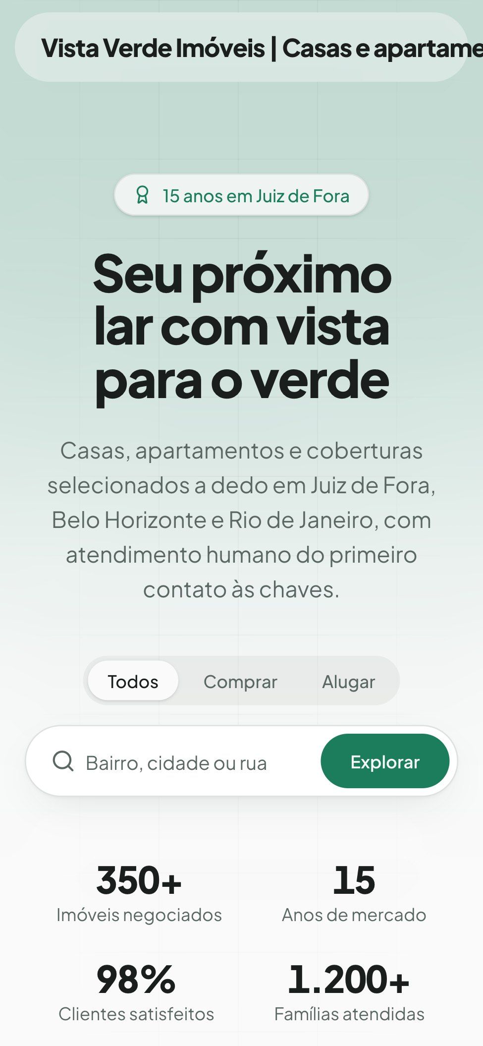 Site da imobiliária no celular, responsivo