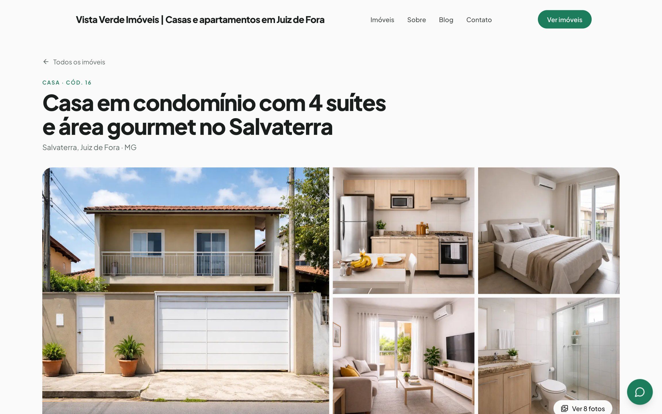 Página do imóvel no site da imobiliária com galeria, características e contato